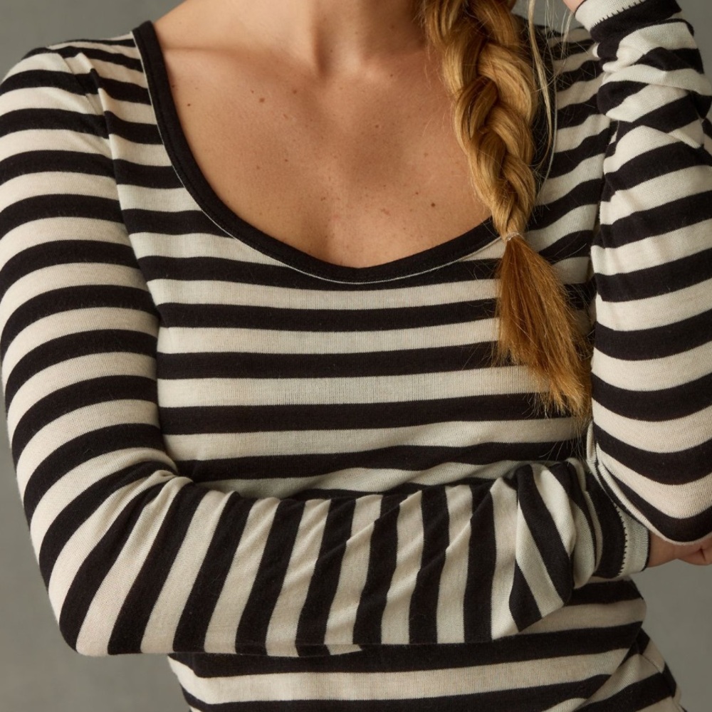 Maeve by Anthropologie Striped Black and White Long Sleeve Top